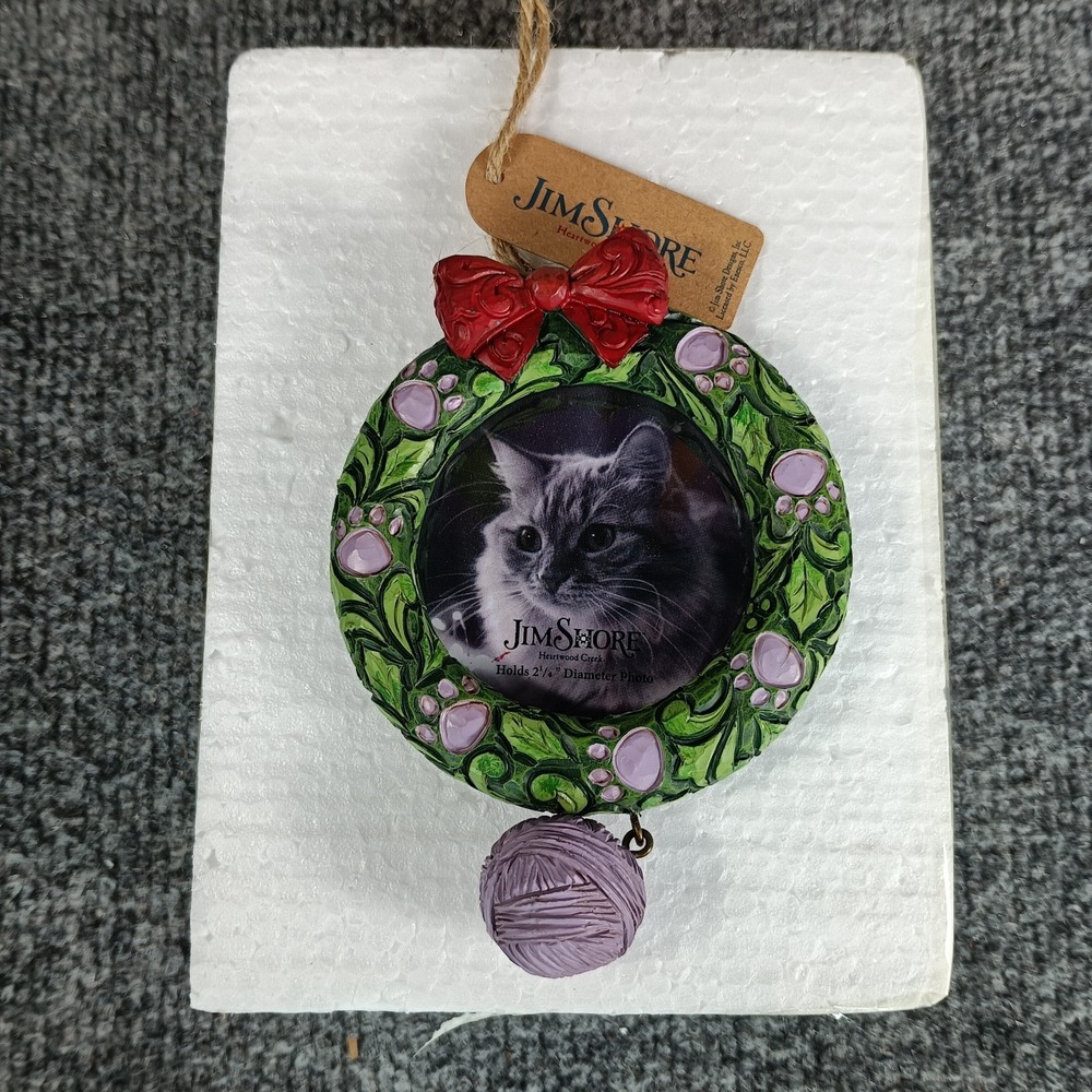 Jim Shore Heartwood Creek Cat Wreath Photo Frame Ornament NIB Enesco